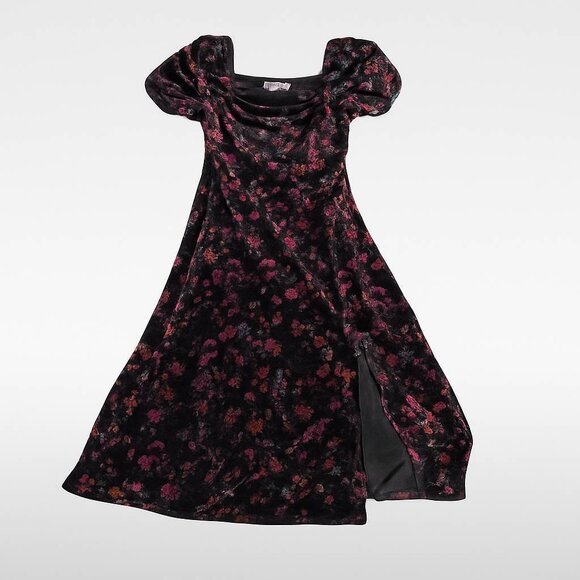 LOFT Velvet Floral Midi Dress - Women's 6P (Petite) - Black - Picture 1 of 10